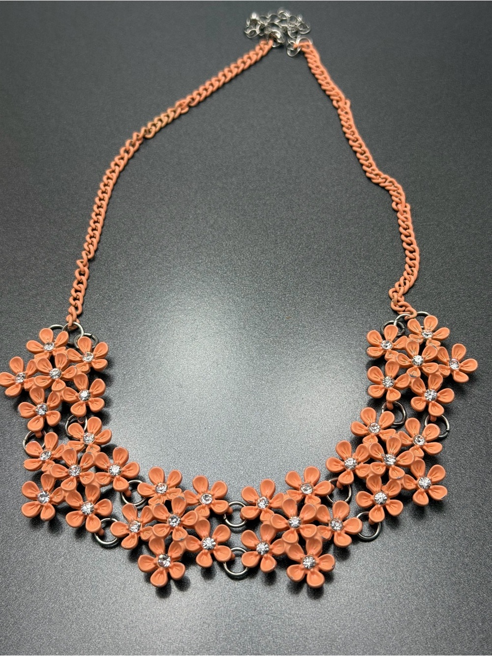 Vintage Peach Enamel Floral Necklace